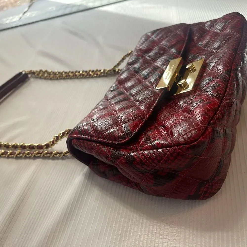 Michael Kors Sloan Red Leather Snakeskin Print Purse